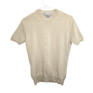 Diane Firsten Womens Cashmere Short Sleeve Cream Sweater Crew Neck Sz 40 Medium